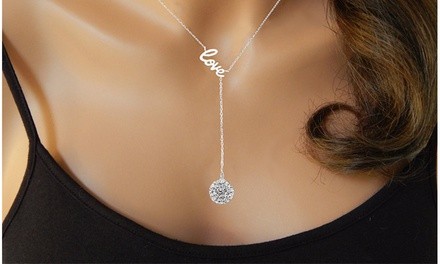 Sterling Silver Crystal Love Y Necklace