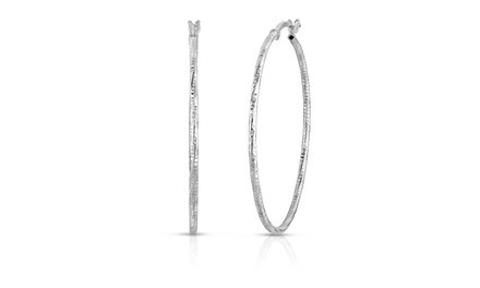 9.99 Sterling Silver 40mm Diamond Cut French Lock Hoop in Gold or Rose Gold