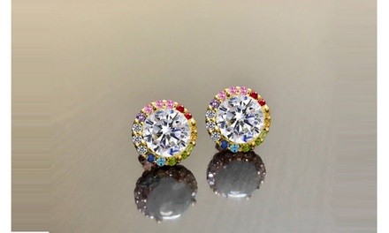 18K Gold Over Rainbow Crystal Stud Made With Crystals From Swarovski