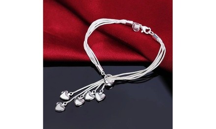 925 Sterling Silver Five Heart Bracelet