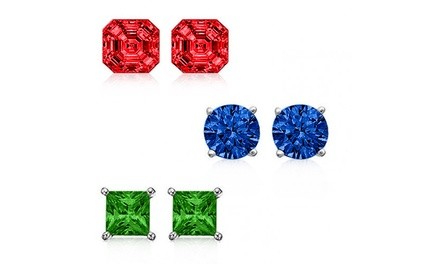 6CTW Created Ruby, Blue Sapphire, Green Emerald Trio Stud Set By MUIBLU Gems