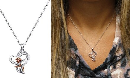 Mothers Day Special Crystal Heart Flower Necklace Made W/Crystals From Swarovski