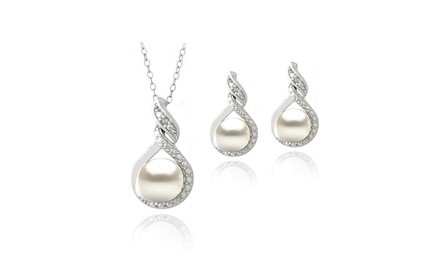 Freshwater Pearl and Diamond Loop Twist Necklace & Earrings Set