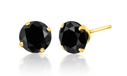 10K Yellow Gold Created 2CTW Black Spinel Earrings With Gift Box By MUIBLU Gems