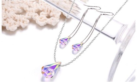 Aurora Borealis Drop Earrings and Necklace Set Made With Crystals From Swarovski