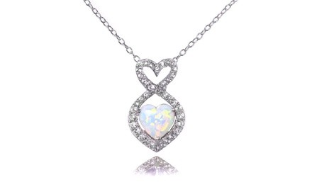 Sterling Silver Synthetic White Opal & Topaz Infinity Heart Pendant Necklace