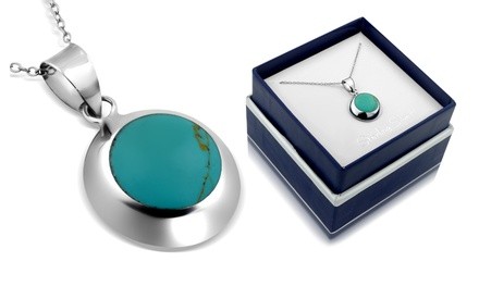 Sterling Silver Round Turquoise Necklace With Gift Box By MUIBLU Gems