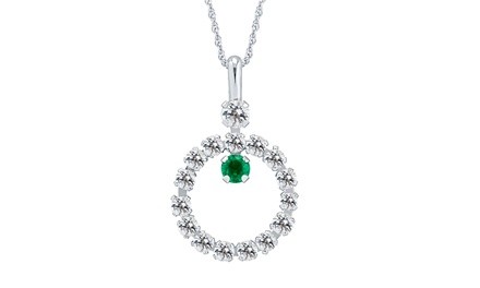 10K WG, Created White Sapphire and Created Emerald Pendant - 77330