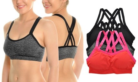 Seamless Wireless Cross-Back Sports Bras (3-Pack)