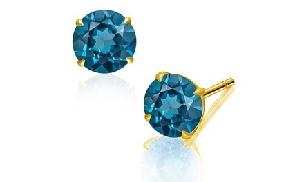 2.00 CTW 14K Gold London Blue Topaz Stud Earrings by Diane Lo'ren