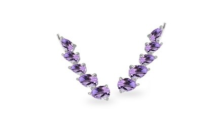 Sterling Silver Amethyst Teardrop Curved Climber Crawler Earrings