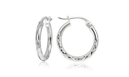 Sterling Silver Diamond-Cut Round Hoop Earrings, 15mm