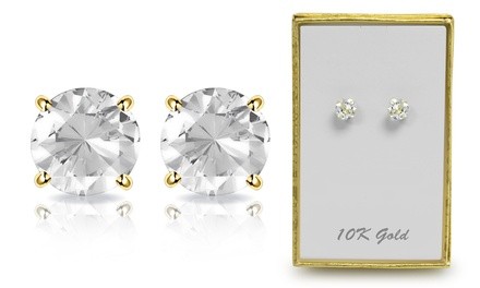 Solid 10K Gold 2.00 CTW Genuine White Topaz Stud Earrings In a Gift Box