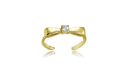 Yellow Gold Flashed Sterling Silver Cubic Zirconia Bow Tie Toe Ring