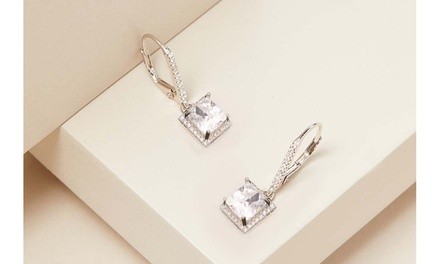 3.00 CT Trillion Or Princess Cut Halo Earrings With Crystals From Swarovski