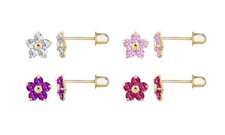 14K Solid Gold Cubic Zirconia Flower Stud Earrings by Dazzling Kiddos