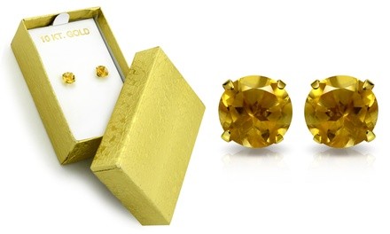 Solid 10K Gold 2CTW Genuine Citrine Stud Earrings By MUIBLU Gems