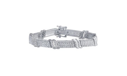 14K White Gold Plated Double S Diamond Accent Bracelet-KB17299CWSC
