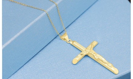 Italian Diamond Cut Crucifix Cross Necklace In 18K Yellow Gold