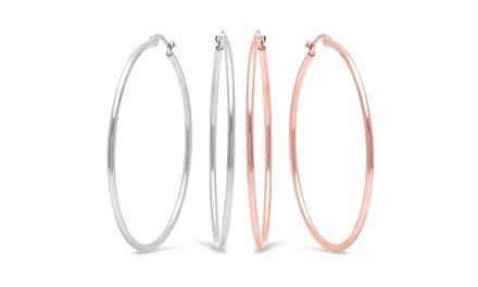 Set of 2 stainless Steel 50mm Hoop Earrings