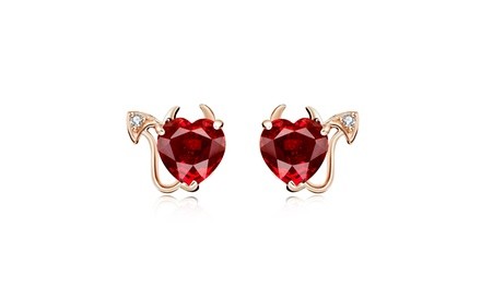 Ruby Stud Devil Earrings in 18K Gold Plating