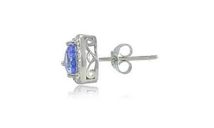 Sterling Silver Tanzanite & White Topaz Trillion-Cut Stud Earrings