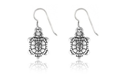 Handcrafted Sterling Silver Artisan Turtle Drop Earrings