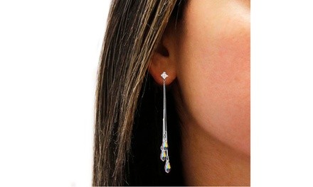 Aurora Borealis Multi Crystal Drop Earrings Made With Crystals From Swarovski