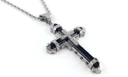 Men's Stainless Steel Cubic Zirconia Cross Necklace With 24
