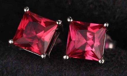 2.00 CTTW Ruby Princess Cut Stering Silver Studs