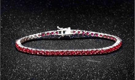 7.00 CTTW Ruby Round Cut Tennis Bracelet in 18k White Gold