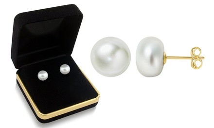 10K Gold Freshwater Pearl 10MM Stud Earrings With Gift Box By MUIBLU Gems
