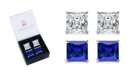4 CTTW Sapphire and White Topaz Stud Earrings Set in Sterling Silver (2 Pack)