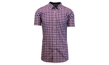 Men's Short Sleeve Plaid or Solid Button Down Shirts (Size S)