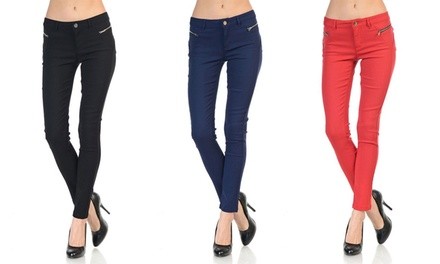Women's Twill Skinny Pants with Zipper Detail (3-Pack) (Size S)