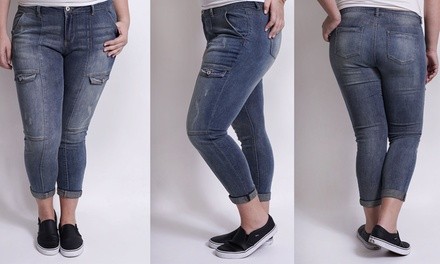 Women's Medium-Wash Cargo Jeans. Plus Sizes Available.