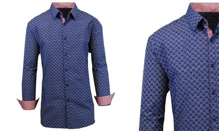 Men's Contrast Trim Slim-Fit Button-Down Shirt (Size M)