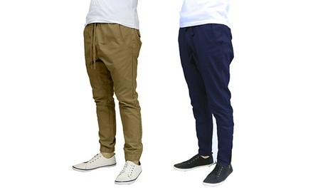 Men's Cuffed- and Zipped-Bottom Twill Joggers (2-Pack)