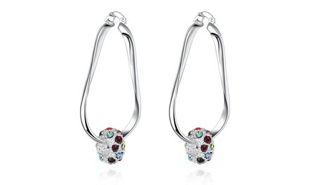 Sterling Silver Pave Ball Hoop Swirl Earrings Made with Swarovski Elements