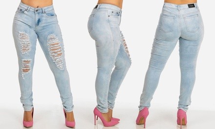 Plus Size Stretchy High Rise Ripped Skinny Jeans (Size 14)