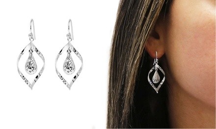 Sterling Silver Diamond Cut Teardrop Earrings