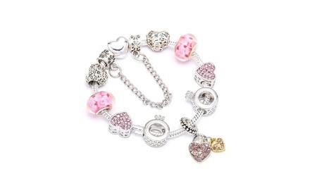 Genuine Murano Crystal Heart Charm Bracelet Made With Crystals From Swarovski