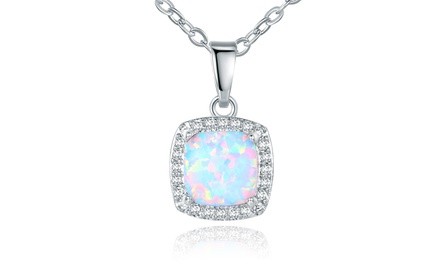 White Fire Opal & Rhodium Plating Pendant Necklace By Peermont