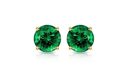 Solid 10K Yellow Gold 2CTW Created Emerald Stud Earrings By MUIBLU Gems