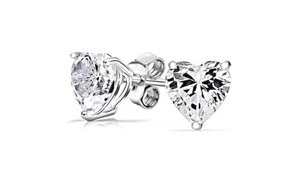 Sterling Silver Heart 8mm 4.00 Carat Total Weight CZ  Stud Earrings 