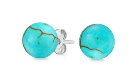 Sterling Silver Genuine Turquoise Ball Studs