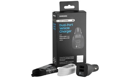 Samsung Official Dual USB Car Charger with Type-c and Micro Cables 