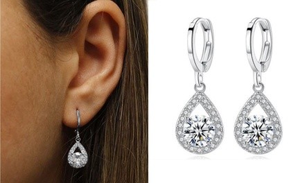 Teardrop Halo Leverback Earrings Made With Crystals From Swarovski