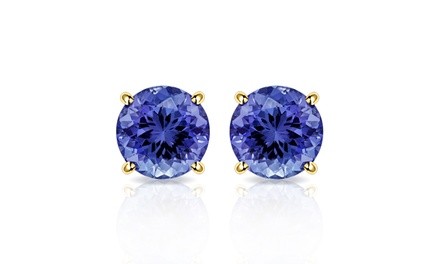 Solid 10K Gold 2CTW Created Tanzanite Stud Earrings By MUIBLU Gems