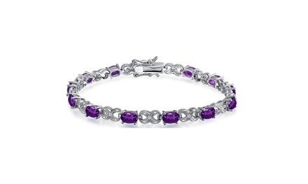 Genuine Amethyst Gemstone and Diamond Accent Infinity Link Bracelet